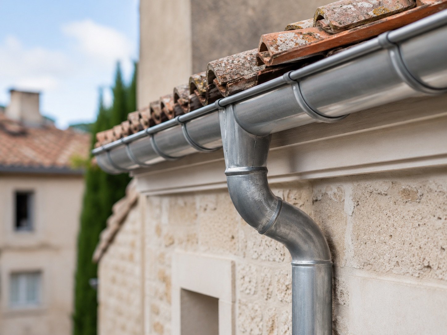 Gouttière zinc installée sur une maison